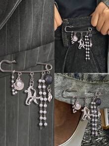 1枚优雅奢华独特复古硬币造型几何流苏胸针，精致配饰，适合商务、正式场合、派对、节日等场合。 - 彩色 - 查看 1