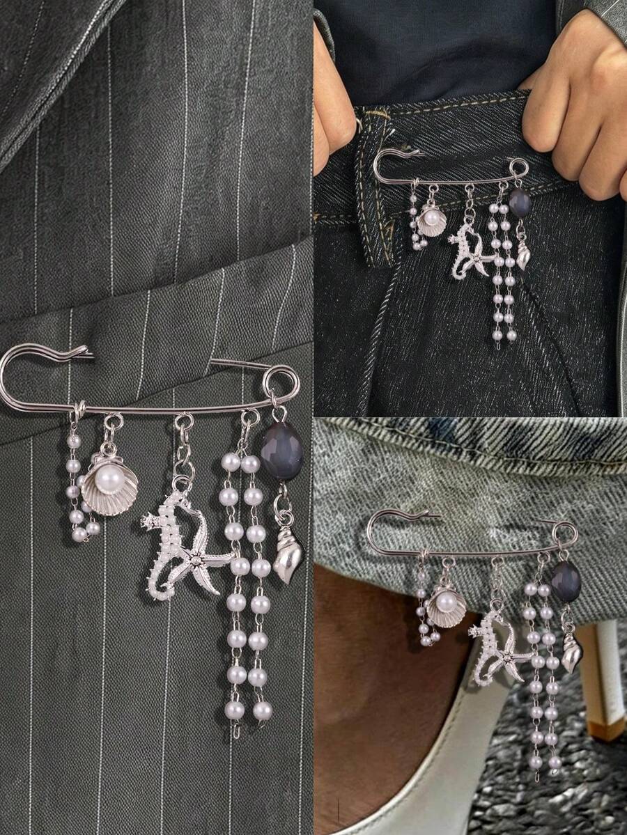 1枚优雅奢华独特复古硬币造型几何流苏胸针，精致配饰，适合商务、正式场合、派对、节日等场合。 - 彩色 - 查看 1