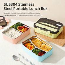 1 Pcs 304 Stainless Steel Lunch Box With Lid, Complimentary Spoons And Chopsticks, Student Cafeteria Dormitory Specific Lunch Box, Double-Layer Heated Lunch Box That Can Be Filled With Water, Perfect Holiday Gift - 粉色 - 查看 7