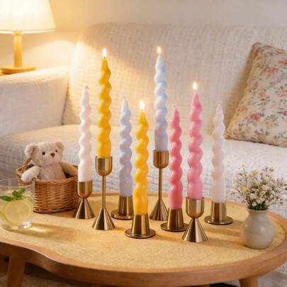 2支18厘米扭曲蜡烛，家居装饰香氛蜡烛，白色/粉色/红色/黄色蜡烛灯，大豆蜡精油香氛蜡烛，无烟香薰蜡烛，适合毕业典礼、开斋节庆祝活动、家居装饰、房间装饰、婚礼装饰、桌面装饰、香薰礼品