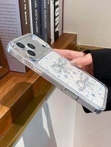 Minimalist Fashionable Star Rhinestone Diamond Bow Phone Case Compatible With IPhone 17 16 15 14 13 12 11 - White - View 3