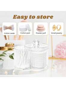 3M Cotton Swab Dispenser Jar, Pharmacy Style Bathroom Organizer - Transparent Plastic Jar For Cotton Swabs, Cotton Balls, Makeup Pads - Multicolor - View 3