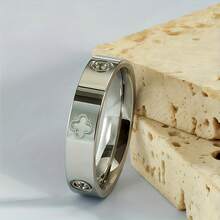 1pc Stainless Steel Four-Leaf Clover Ring, Minimalist Unisex Wedding/Anniversary Jewelry Gift, Suitable For Women And Men, Durable Casual Wear, Four-Leaf Flower Design (All-Season Style) - Multicolor - View 3