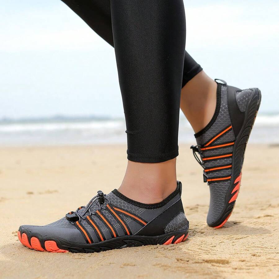 Zapatos acuáticos para exteriores, zapatos de agua unisex para nadar, vadear, bucear, playa, pesca, yoga, fitness - naranja gris - Ver 1