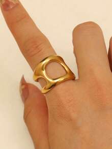 1枚不锈钢镂空宽戒指，简约设计，优雅百搭，高品质礼品，适合女性日常、派对、活动佩戴。 - 彩色 - 查看 10