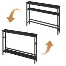 Mesa de Sofá Delgada 5.9 Pulgadas - Consola Estrecha de 2 Niveles con Estante Ajustable, para Sala, Entrada, Pasillo y Vestíbulo - Negro - Ver 3