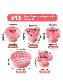 1套5件套可爱甜甜圈造型饼干模具，PP塑料材质，易脱模，儿童DIY饼干模具，包含心形、圆形、花朵、星星、菠萝图案，烘焙工具，甜甜圈镂空印章，适合情人节、婚礼、生日派对等场合 - 彩色 - 查看 2