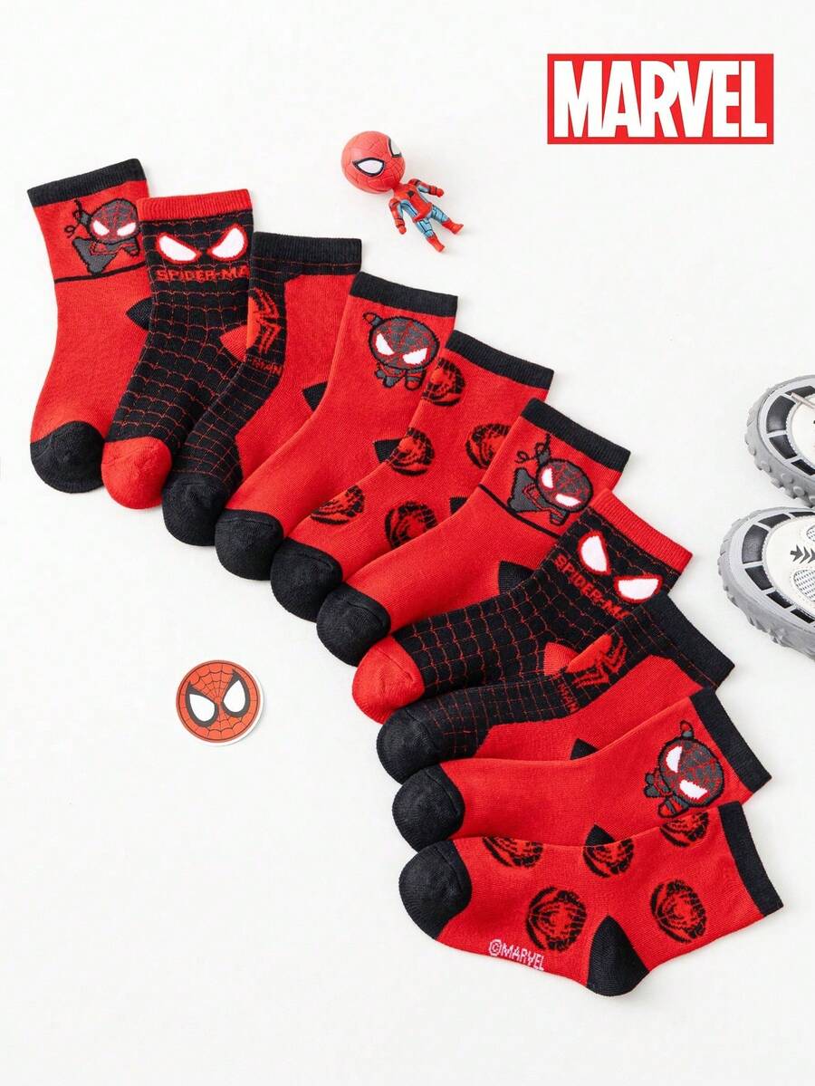 5 Pairs Superhero & Socks, Korean Cartoon Crew Socks For Boys & Girls, Autumn/Winter, Marvel Socks - Multicolor - View 1