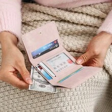 High-Quality Korean Style Minimalist Velvet Trifold Student Wallet, Women Coin Purse - Small - View 3