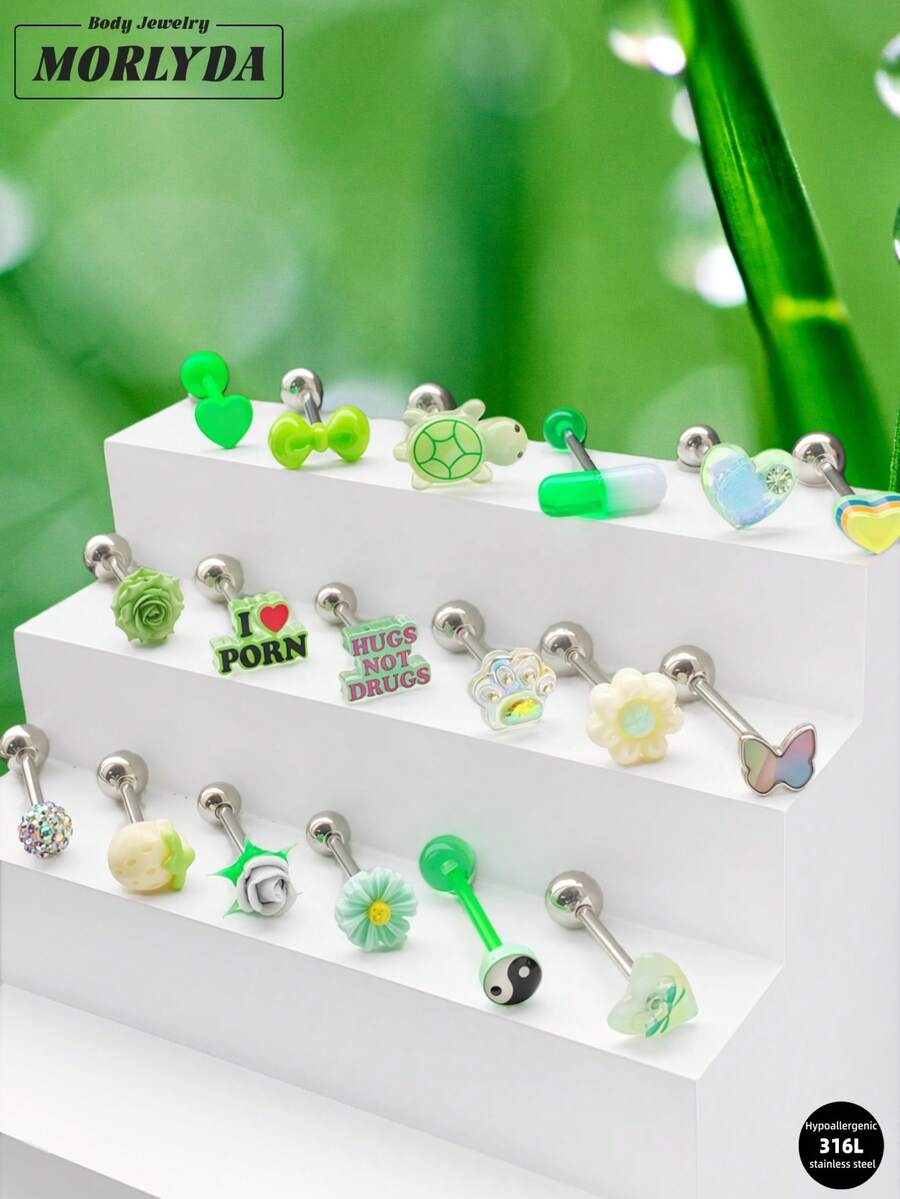 Morlyda Bộ 5 chiếc khuyên lưỡi dễ thương màu hồng hình kẹo mút, chất liệu thép không gỉ 14G, hình hoa anh đào, dâu tây, hoa hồng, hình ngôi sao, trái tim, hình bướm, thích hợp cho nữ và bé gái, quà tặng ngày Valentine, Giáng sinh, dự tiệc, kỳ nghỉ, đeo hàng ngày, trang sức xỏ khuyên cơ thể cho mùa hè, du lịch, đám cưới, tiệc tùng, sinh nhật, phối đồ hàng ngày, món quà tuyệt vời cho bạn bè, đeo hàng ngày dự tiệc, đi chơi đêm, tụ họp xã hội.