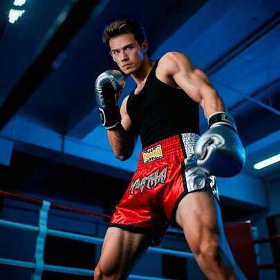 New Red Boxing Shorts, Men's Training Shorts For Kickboxing, Fighting, MMA, Polyester Fabric, No Pilling, Fade-Resistant