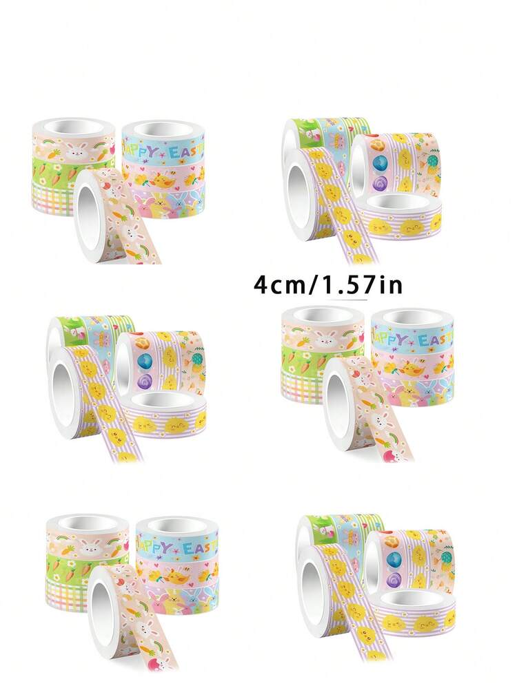 3 Rolls Easter Washi Tape - Mixed Color Paper Gift Wrapping Ribbons With Chick, Rabbit, Egg Patterns, Suitable For Scrapbooking, DIY Crafts And Decorative Packaging - Multicolor - View 5