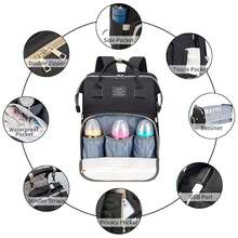 Diaper Bags With Changing Station,900D Oxford Waterproof Diaper Bag Backpack For Moms Dads With USB Charging Port,Large Capacity  Essentials(Ungrade Black) - 黑色 - 查看 9