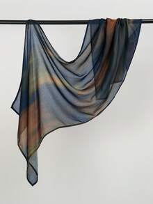 1pc Women's Bohemian Watercolor Print Headscarf, Sun Protection Multicolor Scarf, Elegant Versatile Shawl, Suitable For Daily Use - Navy Blue - View 5