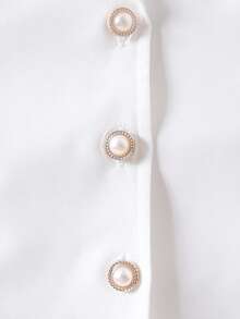 2pcs/Set Girls' Elegant Pearl Button Halter Top And 3D Rose Skirt Set, Spring/Summer - Red - View 4