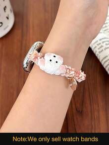 1个女士可爱小狗弹力发圈，时尚表带，兼容38/40/41/42/44/45/49/46mm Ultra2/Ultra/SE/10/9/8/7/6/5/4/3/2/1 - 紅繩[白色小狗] - 查看 2