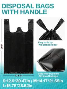 200个/15.75*23.62英寸厨房浴室垃圾袋,6卷/50个背心式垃圾袋,适用于办公室、厨房、卧室垃圾桶,黑色便携耐用垃圾袋 - 彩色 - 查看 3