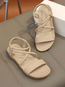 1双复古露趾儿童凉鞋，夏季新款时尚透气沙滩鞋，柔软防滑鞋底 - 灰色 - 查看 4