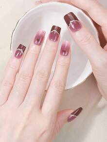 16片半固化凝胶美甲贴纸，甜美个性化情人节爱心闪粉水晶美甲贴纸，甜美渐变黑到裸粉色，日常和派对无缝过渡，需使用UV灯固化，持久耐用，适合女性和女孩日常、情人节、派对DIY美甲用品 - 紫色 - 查看 8