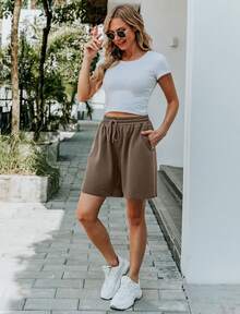 Women's Sweat Shorts Bermuda Long Shorts Athletic Casual Loose Shorts (Available In Plus Size) - màu nâu - Xem 5