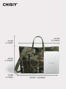 Original New Product Camouflage Green Tote Bag With Color Contrast Splicing Large Capacity Tote Bag Sports Bag Multi Pocket Tote Bag Travel Bag Shoulder Bag, Valentine's Day Halloween Christmas Gift Suitable For Work, Vacation, Travel, Shopping, Daily Party Activities Music Festival Autumn/Winter Edition - 迷彩綠 - 查看 2