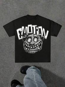 Men's T Shirts Emotion Funny Graphic Tee, Men's Summer Printed Round Neck Casual Short Sleeved T-Shirt, Unisex, Gift Men's Casual Print Round Neck Short Sleeve T-Shirt Standard Fit T-Shirt For Men - Black - View 8