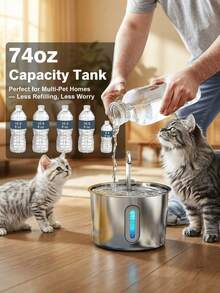 3.2L/2.8L Large Capacity Cat Water Dispenser, 304 Stainless Steel Pet Water Fountain, Circulating Filtered Water, Automatic Water Feeder, Quiet Water Pump, Suitable For Cats And Dogs, Visible Window Design - Multicolor - View 7