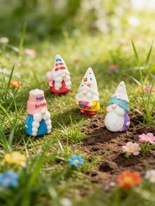 4/8pcs Mini Resin Gnomes Figurines, Miniature Birthday Theme Party Gnome Ornaments, Perfect Birthday Gift, Suitable For DIY Fairy Garden, Valentine's Day, Wedding Decorative, Birthday, Home Office Desk, Sensory Bins, Collector Displays, Car Interior Accessories, Birthday Party Gifts - Multicolor - View 6