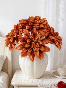 5 PIEZAS Flores artificiales de dalia simuladas de color champán con tallo, flores artificiales de seda, adecuadas para decoración del hogar, centro de mesa de comedor de primavera, centro de decoración de jardín al aire libre, fiestas, regalos, flores de muñeca de novia, decoración del Día de San Valentín y Día de la Madre, decoración de ramo de boda DIY y corona de flores - naranja - Ver 7