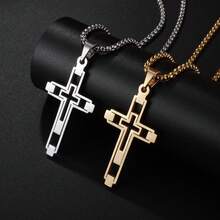 SeuSuk 1pc Fashionable Hollow Cross Pendant Necklace, Unisex Party/Gathering Street Accessory - Silver - View 4