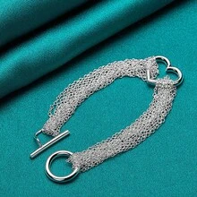 925 Silver Plated Multi-Chain Heart Charm Bracelet For Women Wedding Party Fashion Jewelry - Silver - View 3