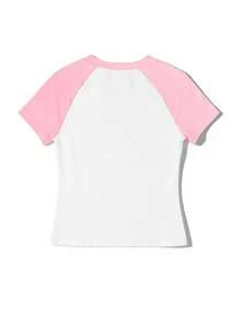 Whysmera SHEIN X Powerpuff Girls 女士撞色印花圆领上衣 - 为T恤增添活力和可爱气息，适合日常穿着 - 白色 - 查看 5