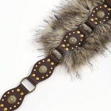 Thắt lưng trang trí lông thú cổ điển, thắt lưng kim loại ghép mảnh, thắt lưng da PU phong cách đường phố động vật retro - Cà phê - Xem 2