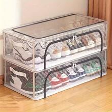 1pc Contemporary Rectangle Shoe Organizer Box With Steel Frame Support 2 Removable Windows Multipurpose Storage For Sports Shoes High Heels Men Women Under-Bed Home Organization Essential | 24-Hour Shipping - trắng - Xem 1