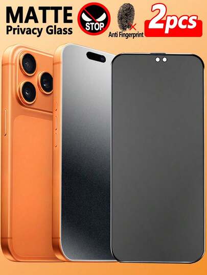 2片/套 磨砂防窥全覆盖钢化玻璃隐私屏幕保护膜，兼容，磨砂防窥，防指纹，防摔，防刮，触感细腻，不留指纹，兼容，兼容手机壳，兼容 17 Pro Max、17 Air、17、16 Pro Max、16 Pro、16 Plus、16、16E、15 Pro Max、14 Pro Max、13 Mini、12、11、XS Max、XR、X