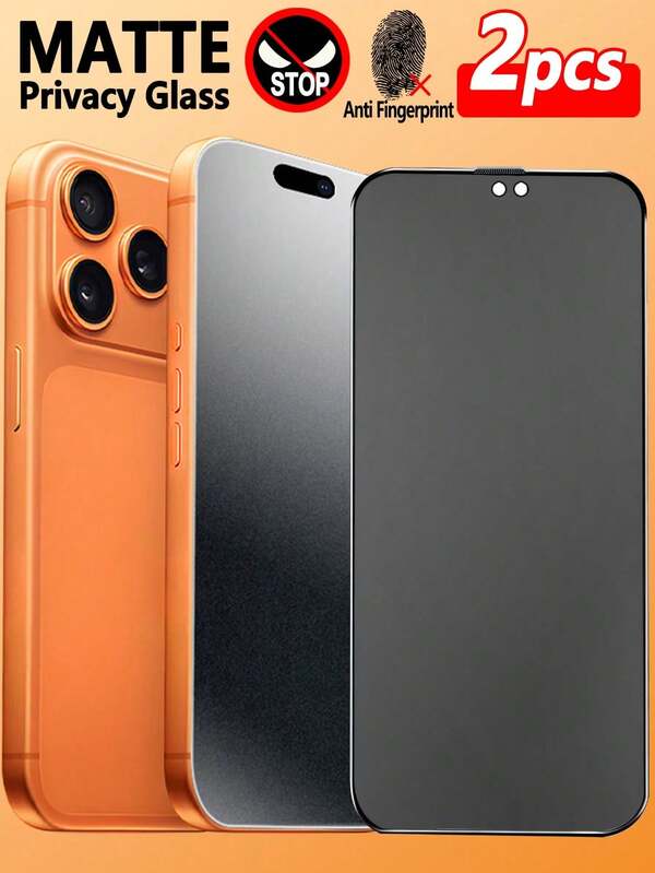 2pcs/Set Matte Anti-Peep Anti-Spy Full Coverage Tempered Glass Frosted Privacy Screen Protector Compatible With Iphone, Frosted Anti-Peeping, Anti-Fingerprints, Anti-Fall, Anti-Scratch, Delicate Touch, No Fingerprint, Protector Compatible With Iphone, Protector Compatible With Iphone, Phone Case Friendly, Compatible With Iphone 17 Pro Max 17 Air 17 16 Pro Max 16 Pro 16 Plus 16 16E 15 Pro Max 14 Pro Max 13 Mini 12 11 XS MAX XR X