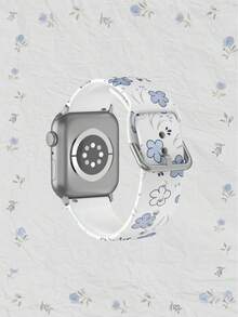 1pc Soft Elastic Breathable Replacement Watch Band With Scattered Blue Flowers On White Background, Suitable Compatible With Samsung, Honor Smartwatches, 38mm 40mm 41mm 42mm 46mm 45mm 44mm 49mm, Fashionable Casual Silicone Watch Strap Compatible With Apple Watch Ultra Series SE/11/10/9/8/7/6/5/4/3/2/1 - Multicolor - View 2