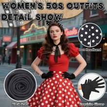 Bộ phụ kiện nữ phong cách cổ điển thập niên 40-50 (1/4/6 món), bao gồm khăn quàng cổ, kính mắt mèo, băng đô chấm bi và găng tay, phù hợp cho tiệc theo chủ đề thập niên 50, trang phục Halloween, lễ hội hóa trang, mặc hàng ngày và các sự kiện theo chủ đề. - Bộ đồ cổ điển - Xem 9