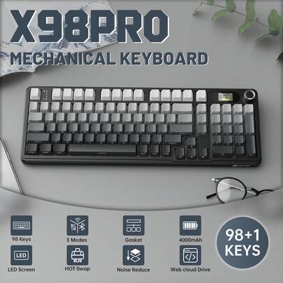 ATTACK SHARK X98PRO Wireless Mechanical Keyboard, 2.4GHz/USB-C/BT5.0 Gasket Hot Swappable Custom Keyboard, Side Printed PBT Keycaps Mechanical Gaming Keyboard For PC