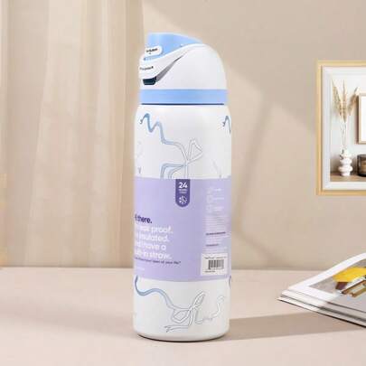 24oz /32oz Stainless Steel Insulated Water Bottle With Straw, Portable Coffee Mug Suitable For Hot & Cold Drinks, Fitness And Cycling Water Bottle, Leak-Proof Lid Travel Cup For Camping, Hiking, Driving, Outdoor Activities,