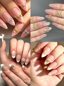 1 Box Cut Out-Schleifen Nageldekoration - Gold & Silber 3D Schleifen-förmiger Nagel-Schmuck mit Metallperlen, DIY Nail Art Zubehör - Verschiedenfarbig - Übersicht 7
