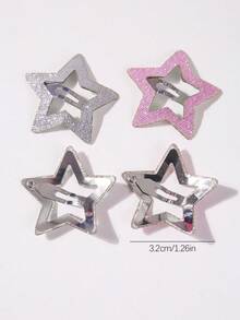 20pcs/Set Girls Pink & Silver Glitter Star, Heart, Meteor, Water Drop, Cloud, Bow, Bear Random Style Cute Princess BB Hair Clips, Bangs Hairpins, Everyday Use, Claw Clips, Snap Clip , Hair Barrettes, Hair Accessories For Women, Head Accessories - Multicolor - View 4