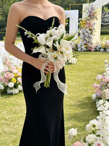 浪漫白色郁金香人造花束，婚礼摄影道具，新娘捧花，婚礼，情人节，家居装饰，礼物，生日，毕业典礼 - 彩色 - 查看 3