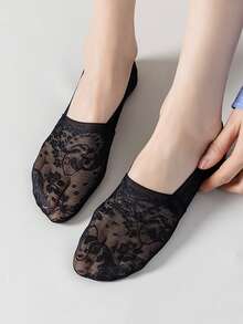 1/5双 时尚女士夏季蕾丝花边短袜 硅胶防滑隐形薄款透气船袜 - 彩色 - 查看 17