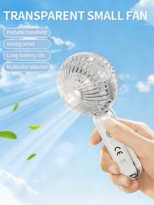 AOYI 1pc Rechargeable Handheld Mini Fan, 3-Speed Adjustable, Brushless Motor, Long Battery Life, Transparent, LED Light, USB Charging Cable - Multicolor - View 2