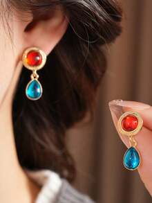 1 Pair Retro Contrast Color Resin Teardrop Earrings - Multicolor - View 2