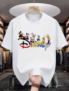 Authorized Disney Mickey And His Friends To Print Men's T-Shirts, T-Shirts With Round Neck, Breathable And Lightweight, Fashionable Street Clothes And Men's Casual Tops. - 白色 - 查看 1