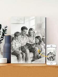 Customizable Wooden Frame Canvas Wall Art - Personalized Family Portraits And Action Photos, Printed, Suitable For Living Room, Bedroom Or Home Office Decor, Cozy Room Accents, Quality Reproduction Framed Canvas Painting - Multicolor - View 6