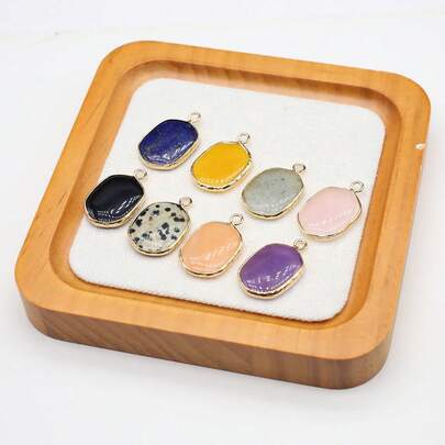 1 Piece Natural Stone Pendant Square Crystal Agate Charms For Jewelry Making DIY Women Necklace Handicrafts Accessories 16x25mm