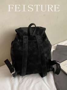 新款秋冬多口袋抽绳背包，轻便学生背包，适合日常出行、约会、通勤和上学。 - 黑色 - 查看 10